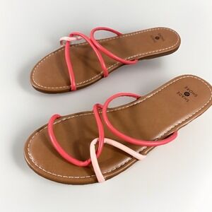 Shade & Shore Bali Strappy Slide Sandals Pink Women's Sz 8 Comfort Resortwear
